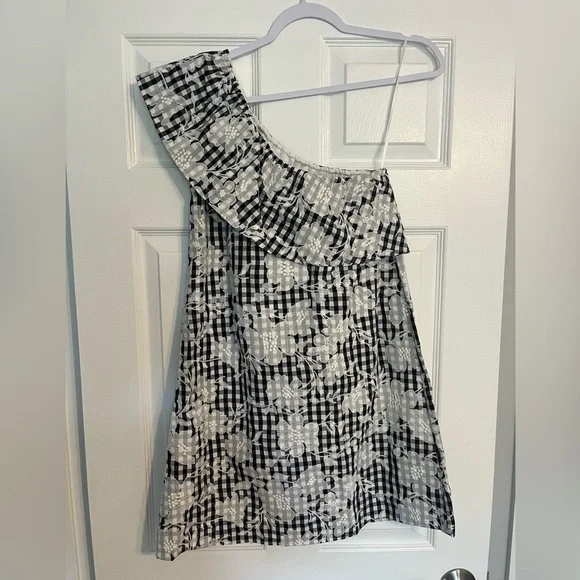 NWT Sezane Black and White Asymmetrical Ruffled Floral Dress - Picture 2 of 8